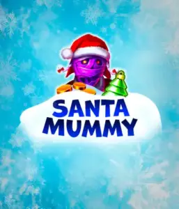  Behold the unique "Santa Mummy" slot game by Belatra, showcasing a mummified Santa decked out in festive holiday attire. This eye-catching image presents the mummy with a vivid purple hue, wearing a Santa hat, surrounded by snowy blue with frosty snowflakes. The game's title, "Santa Mummy," is prominently displayed in large, icy blue letters.